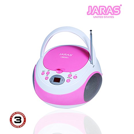 Jaras JJ-Box89 Pink/White Sport Portable Stereo CD Player with AM/FM Stereo Radio and Headphone Jack Plug