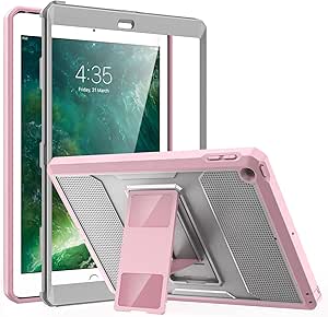 MoKo Case for iPad 9.7 2018/2017, iPad 6th Generation/iPad 5th Generation, [Heavy Duty] Shockproof Full Body Hybrid Cover with Built-in Screen Protector for iPad 9.7" (iPad 5/iPad 6), Gray/Pink