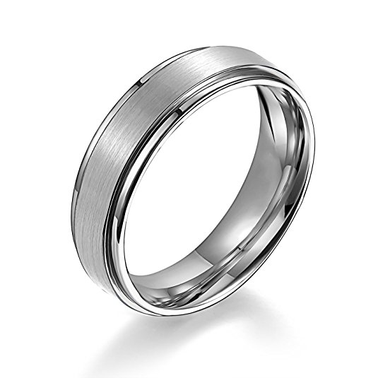 EZreal Men's / Women's Matte Step Edge Light Weight Silver White Titanium Promise Ring