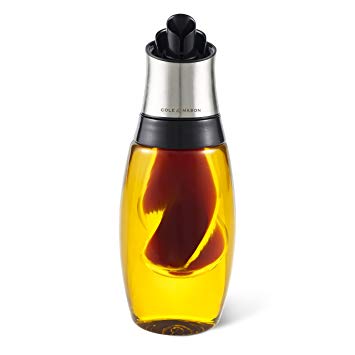 COLE & MASON Duo Oil & Vinegar Dispenser - Stainless Steel Pourer Spout With Durable Borosilicate Glass Body - 1.5 Fluid Oz. Vinegar Capacity
