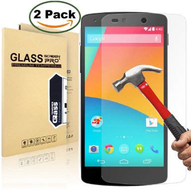 2 Pack Google Nexus 5 Screen Protector MaxTeck 026mm 9H Tempered Shatterproof Glass Screen Protector Anti-Shatter Film for Google Nexus 5 100 Touch Accurate - Lifetime Warranty