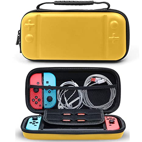 Hard Protective Carrying Case Only for Nintendo Switch LITE with 8 Game Cartridges and Dual Zippers, EVA Shell Travel Carry Pouch for Nintendo Switch LITE Console & Accessories, Yellow