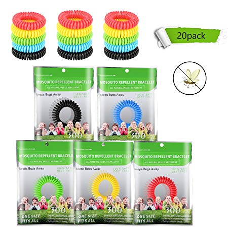Hootech Mosquito Repellent Bracelet for Kids,20 Pack Non Toxic Waterproof Travel Insect Repellent,Natural Plant Based Oil Children Insect Bug Repellent Bands for Indoor Outdoor Protection