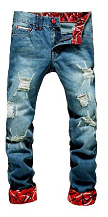 NITAGUT Men's Ripped Slim Fit Tapered Leg Jeans