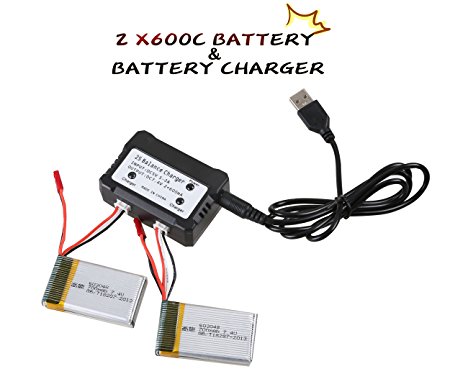 2PCS X600CK DEERC 7.4V 700mAh 25C Offical Battery To Increase Flight Time(20 Min) With 1 To 2 Battery Charger for MJX RC Quadcopter Drone Spare Parts