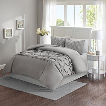 Comfort Spaces – Cavoy Duvet Cover Mini Set - 3 Piece – Grey – Tufted Pattern With Corner Ties – King size, includes 1 Duvet Cover, 2 Shams