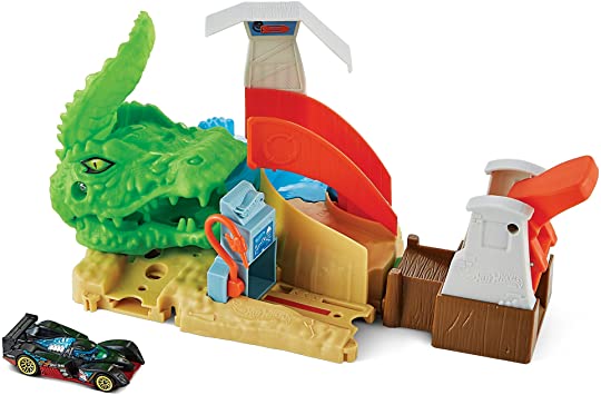 Hot Wheels Toxic Gator Attack Playset with 1 Hot Wheels Car, Adjustable Launcher with Multiple Attack Options, Connects to Other Sets, Gift for Kids 4 to 8 Years Old