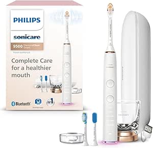 Philips Sonicare DiamondClean Smart 9500 Electric Toothbrush, Sonic Toothbrush with App, Pressure Sensor, Brush Head Detection, 5 Brushing Modes and 3 Intensity Levels, Rosegold, Model HX9923/61