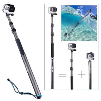Smatree® SmaPole S3C Carbon Fiber Detachable and Extendable Floating Pole for GoPro Hero, Hero4, Hero4 Session, 3 , 3, 2, 1 HD Cameras (12.5"-39.5")