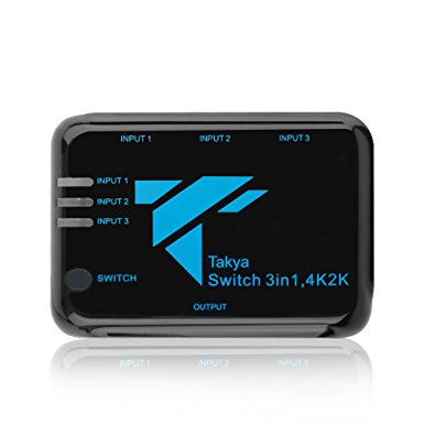 Takya 3 port HDMI Switch Intelligent Auto Switch Box with IR Wireless Remote | Support 4K x 2K / 3D Full HD1080p 3x1 HDMI 1.4 Powered Switcher Box