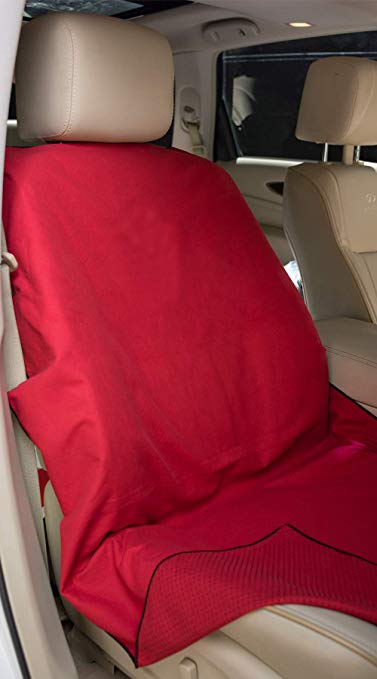 Run's Done Protective Car Seat Cover (Moisture-Wicking, Machine Washable, Non-Slip Back, No Straps Needed) (Red)