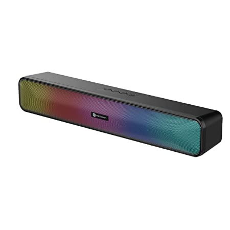 Portronics Radian 16W Bluetooth Stereo Soundbar with Multicolour LED Lights, in-Built FM Radio, Built in Mic, Aux in 3.5mm, Micro SD Slot(Black)