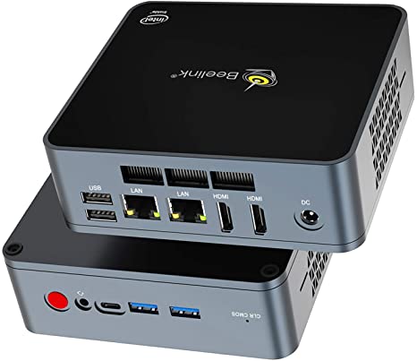 Beelink GK55 Mini PC Windows10 Pro(&ubuntu), Intel Celeron J4125 Processor 8GB RAM DDR4/128GB SSD, 4K@60Hz, Dual Gigabit Ethernet, Dual Band WiFi, 4K HD, Dual HDMI, Mini Computer Support Auto Power On