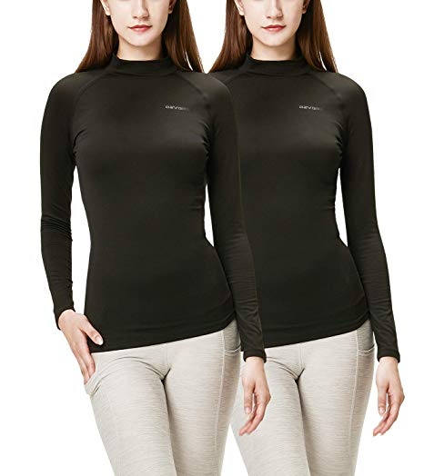 DEVOPS Women's 2 Pack Thermal Heat-Chain Compression Baselayer Tops Mock Turtleneck Long Sleeve T-Shirts