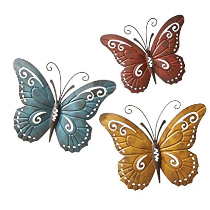 Nature Inspired Metal Butterfly Wall Art Trio, Iron