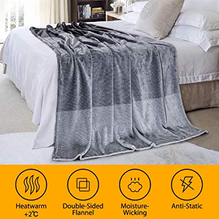 LUXEAR Revolutionary Warm Fleece Blanket - Reversible Queen Size Winter Blanket Japanese Heating Microfiber Soft Flannel Blanket for Adults Children Baby on Bed Couch Sofa, 59 X 79 inches - Gray