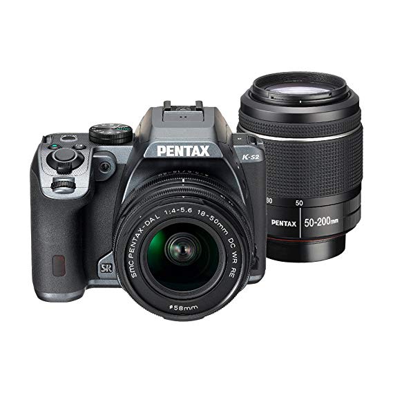 Pentax K-S2 20MP Wi-Fi Enabled Weatherized WR DSLR with 18-50mm and 50-200mm Double Lens Kit (Stone Gray)