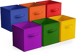 Sorbus Fabric Storage Cubes - 6 Foldable Storage Bins for Organizing Pantry, Cubbies, Toy Box - Clothes Storage & Closet Organizer - 11 Inch Collapsible Cube Baskets for Shelves with Handle