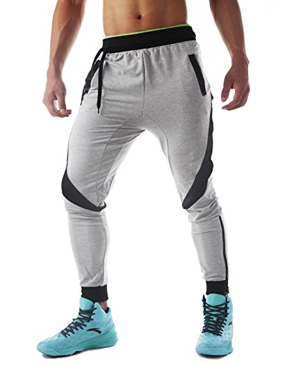 Men's Slim Gym Bodybuilding Pants Fashion Spliced Workout Running Jogger Sweatpants