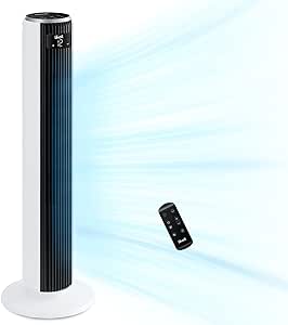 LEVOIT Ventilatore a Torre 20 dB, Potente 7.9m/s, Ventilatore Silenzioso per la Camera da Letto, Risparmio Energetico 26W, 4 Modalità, 12 Velocità, Telecomando, Timer da 1-12 ore, Oscillazione a 90°