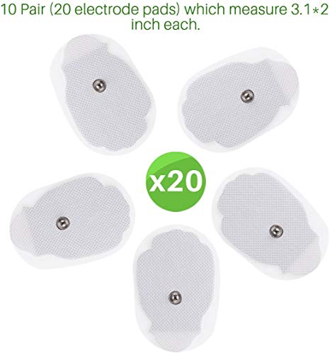 Electrode Pads Tens Electrodes Pads Machine Replacement Electrode Pads Snap 3.5mm Connector Tens Electrodes Patches for Tens Digital Therapy Machine Massager 3.1*2 inch 10 Pairs (20 Piece)