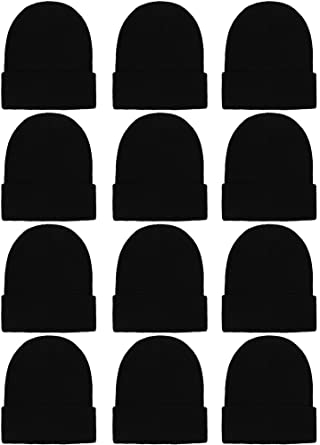 Cooraby 12 Pack Knitted Winter Beanies Acrylic Warm Skull Cap Cuff Watch Hat for Men or Women