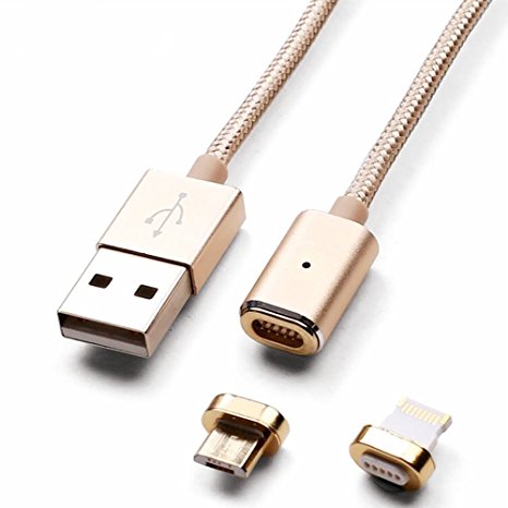 SIDAX Metal Magnetic Quick Lightning USB Data Sync and Charger Cable High Speed 10 Pin 4 Feet Chargering Cord for Apple iPhone7 7Plus 6s 6 Plus 5 5s 5c iPad Air iPad Mini iPod Touch,Gold,Silver (Gold)