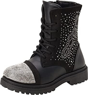 bebe Girls' Winter Boots - Water Resistant Rhinestone Studded Combat Boots (11-4)