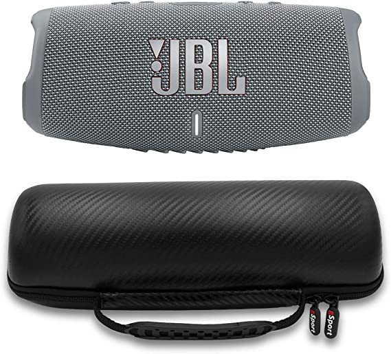 JBL Charge 5 Waterproof Portable Speaker with Built-in Powerbank and gSport Carbon Fiber Case (Gray)