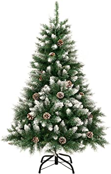 GIGALUMI 1.2m/4ft Fold-Out Artificial Christmas Tree Retractable Xmas Tree with snow and real pine cones Indoor Decoration Pine Tree