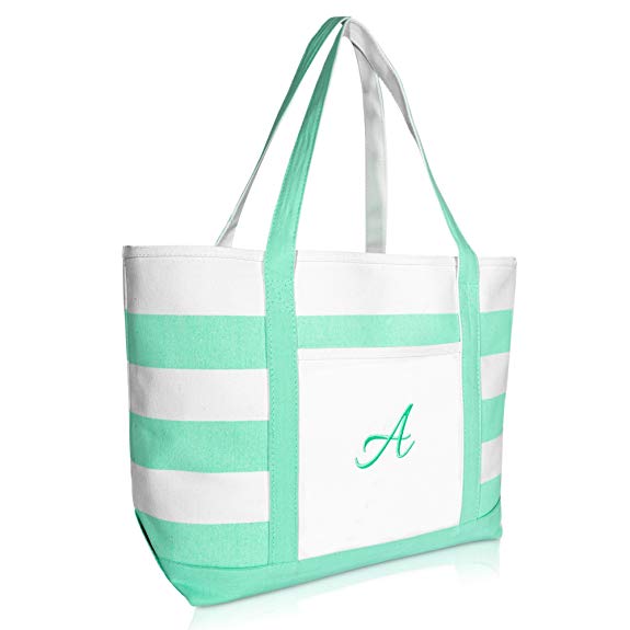 DALIX Monogram Beach Bag and Totes for Women Personalized Gifts Mint Green A -Z