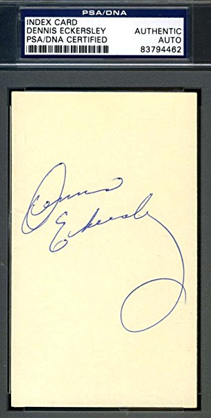 DENNIS ECKERSLEY EARLY PSA/DNA SIGNED 3X5 INDEX CARD AUTHENTICATED AUTOGRAPH