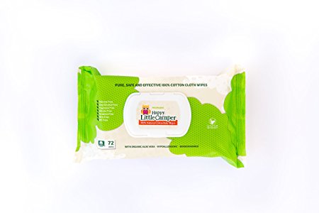Happy Little Camper Baby Wipes, Natural, All-cotton With Organic Aloe, Sensitive Skin, 72 Count
