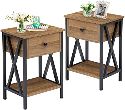 VECELO Night Stands for Bedroom Nightstand Bedside End Tables with Drawer Storage, Set of 2, SLB