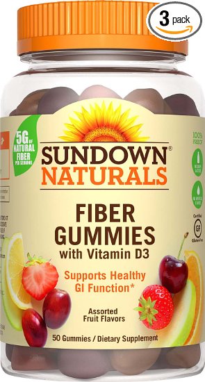 Sundown Naturals® Fiber With Vitamin D3, 50 Gummies (Pack of 3)