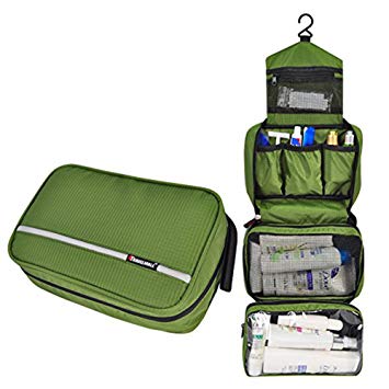 Travel Toiletry Bag Business Toiletries Bag for Men Shaving Kit Waterproof Compact Hanging Travel Cosmetic Pouch Case for Women Army Green