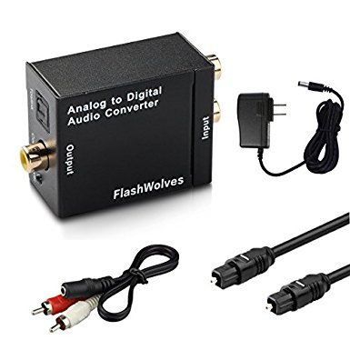 FlashWolves Digital Coaxial Toslink to Analog RCA Audio Converter Adapter with Fiber Cable, 3.5mm Audio Cable and USB Power Adapter