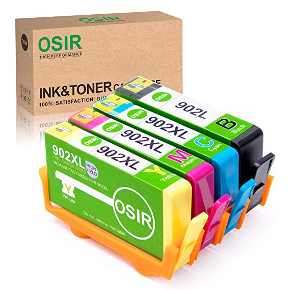 OSIR Remanufactured Ink Cartridges Replacement for HP 902 902XL Compatible with OfficeJet Pro 6968 6978 6958 6962 6960 6970 6979 6950 6954 6975 Printer, 4-Pack (Small Black, Cyan, Magenta, Yellow)