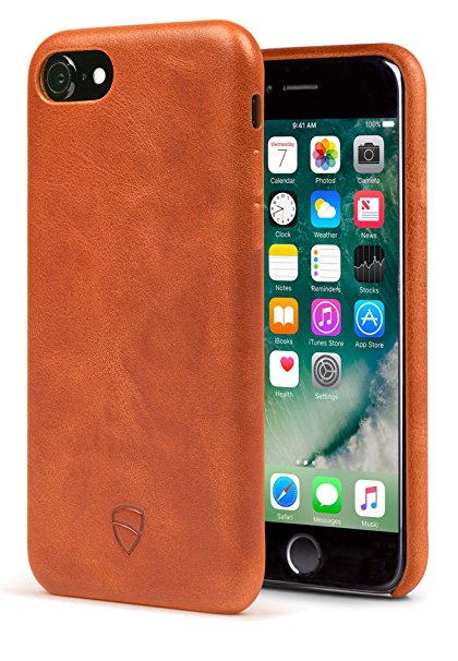 iPhone 7 Bumper Case, Vaultskin SOHO Leather Wallet Case - Premium Italian Leather, Ultra Slim Design (Cognac)