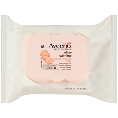 Aveeno Ultra-Calming Cleansing Oil-Free Makeup Removing Wipes for Sensitive Skin, 25 Count