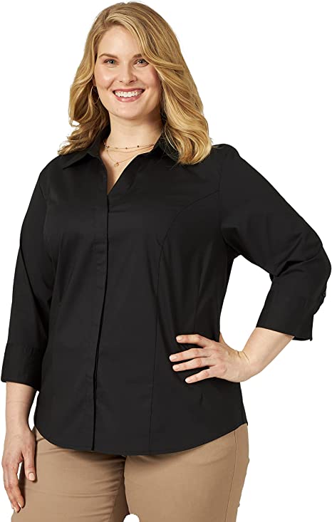 Riders by Lee Indigo Women's Plus Size Easy Care ¾ Sleeve Woven Shirt