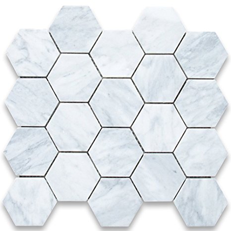 Carrara White Italian Carrera Marble Hexagon Mosaic Tile 3 inch Honed