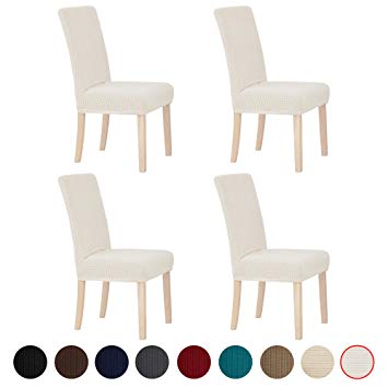 Deconovo Fashion Solid White Chair Covers Removable Chair Slipcover for Home, Set of 4