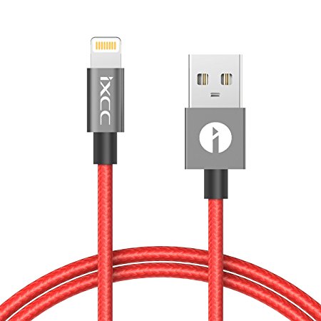 Nylon Braided Lightning Cable,[2017 New][MFi Certified], iXCC 4 Feet iPhone Charging and Sync Cable for iPhone 7/6/6s/Plus/5/SE/iPad Mini/Air/Pro - Red