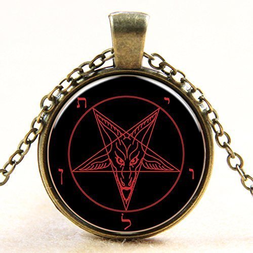 Baphomet pendant, baphomet necklace, baphomet jewelry, Satanic Pentagram Pendant, Devil Worship Necklace, Satanist Baphomet Satan Metal Evil,Spiritual Pendant ,glass cabochon