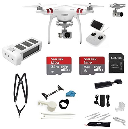DJI Phantom 3 Standard Quadcopter Drone with 2.7K HD Video Camera EVERYTHING YOU NEED Kit   Gimbal Guard, Lens Cap, Harness   SanDisk 32GB SD Card with USB 3.0 Card Reader   More (Must Have Bundle)