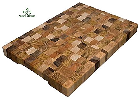 Cutting Board 18 x 12 x 1.6 inch End Grain Chopping Block Wood: Cherry, Oak, Canadian Oak, Ash-tree, Mahogany, Beech Hardwood Extra Thick Durable & Resistant