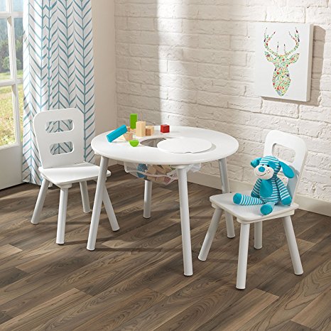 KidKraft Kids Round Table and 2 Chairs Set, White