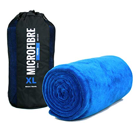XL Premium Microfibre Beach/Travel / Swim Towel - 2x1m - 400GSM : Super Soft, Quick Drying & Highly Absorbent