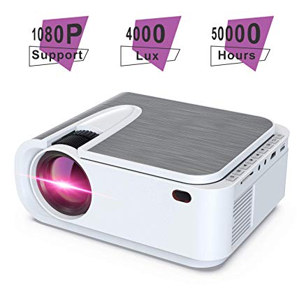 Mini Video Projector,4000 Lux Home Movie Projector,200'' Display HD LCD Projector 1080P Supported,Work with Phone, PC, Mac, TV Stick, PS4, HDMI, USB for Home, Office and Outdoor (Silver)